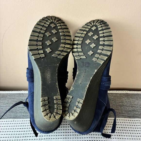 Rockport Women's Hollis XStrap Blue Suede Leather Wedge Heeled Boots Size 8.5 - Picture 8 of 8